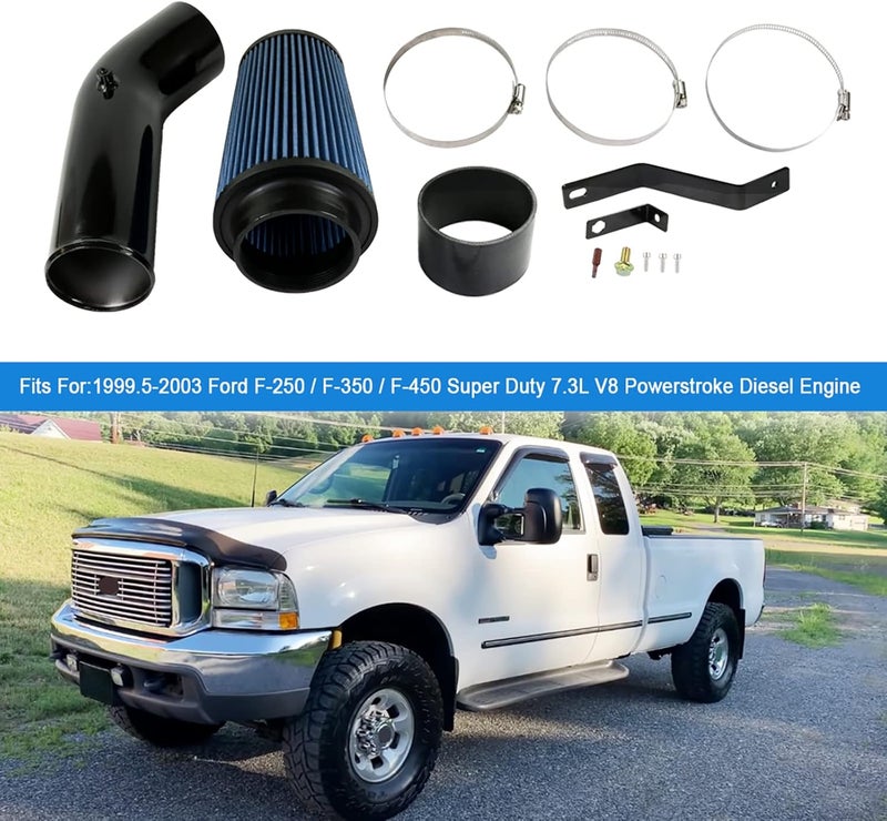 LDMINDA Oiled Cold Air Intake 7.3 Diesel Kit Air Intake Pipe With Oiled Filter Replacement For Ford F250 F350 F450 Super Duty 7.3L Power stroke Diesel 1999.5-2003 (1999.5-2003 F250 F350 F450 7.3L Diesel) - Image 3